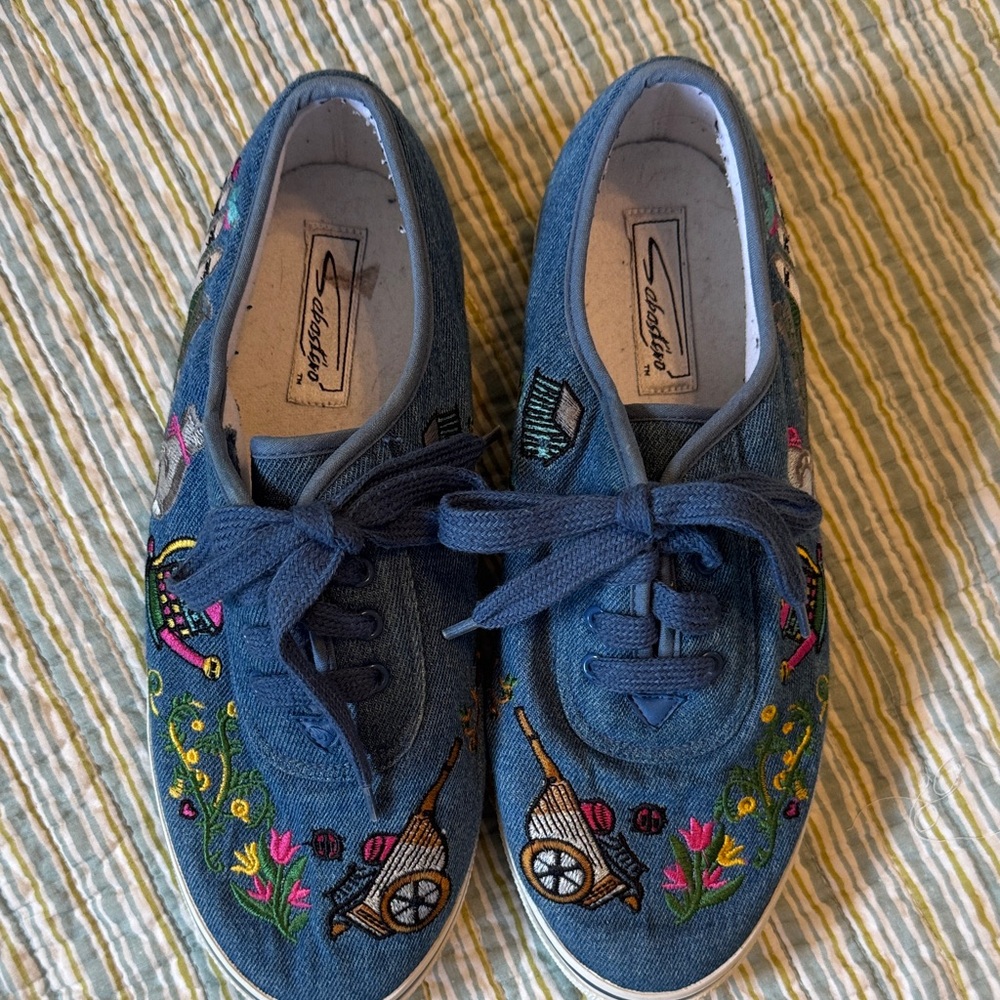 Stylish Embroidered garden theme Denim Sneakers